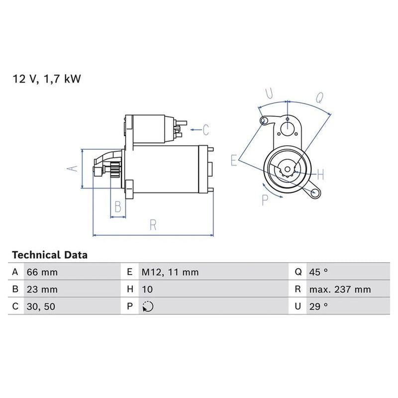 Bosch Starter Motor 12V 1.7kW Teeth 0 986 026 520