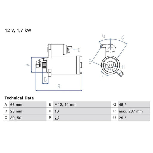 Bosch Starter Motor 12V 1.7kW Teeth 0 986 026 520