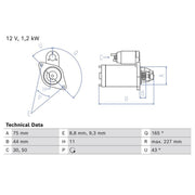 Bosch Starter Motor 12V 1.2kW 11 Teeth 0 986 024 400