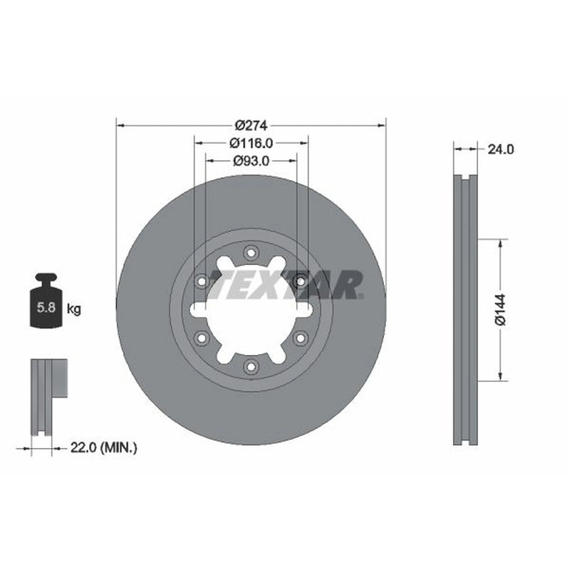 Textar 2 x Vented Front Brake Discs 92136300-x2