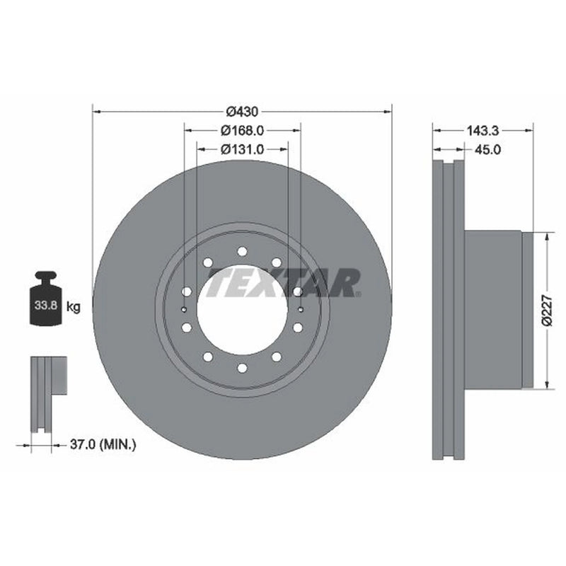 Textar 2 x Internally Vented Front Brake Discs 93186700-x2