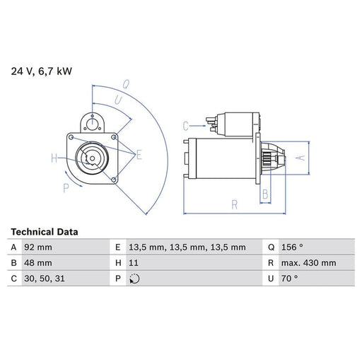 Bosch Starter Motor 24V 6.7kW 11 Teeth 0 986 017 810