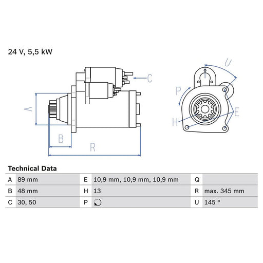 Bosch Starter Motor 24V 5.5kW 13 Teeth 0 986 024 670