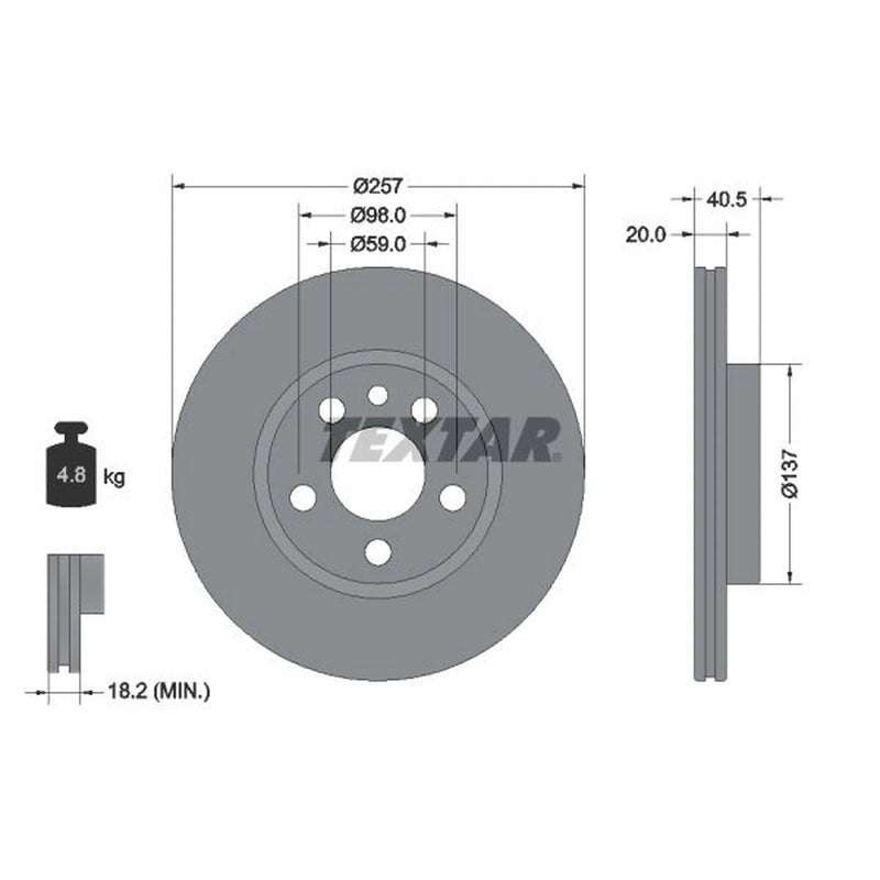 Textar 2 x Internally Vented Brake Discs 92088000