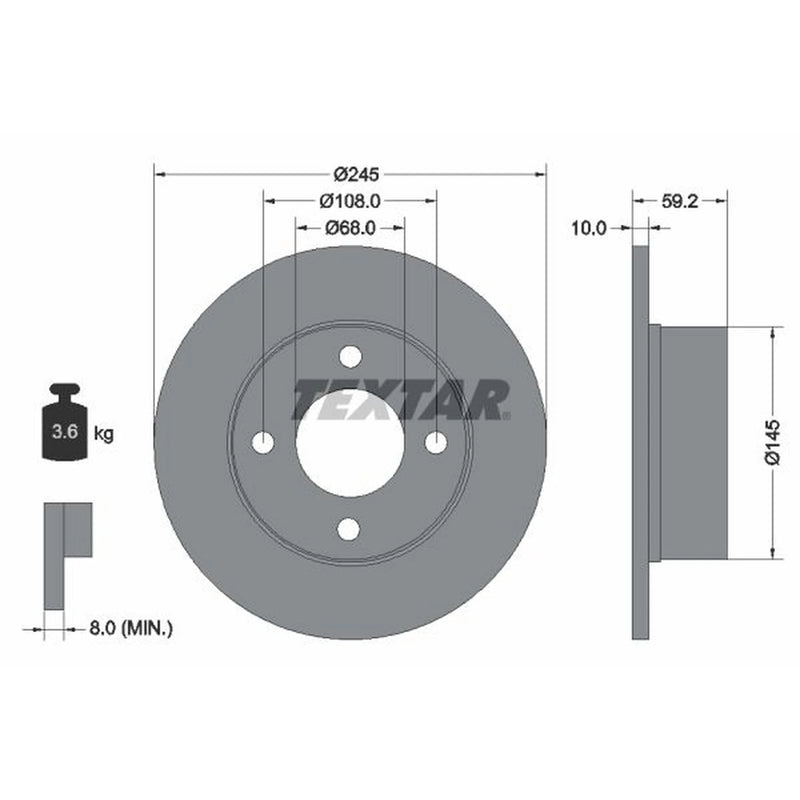 Textar 2 x Solid Rear Brake Discs 92026100-x2