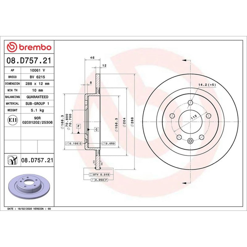 Brembo 2 x Rear Brake Discs 08.D757.21-x2