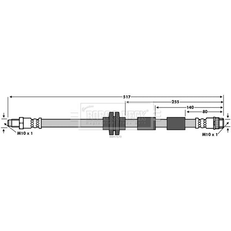 Borg & Beck Brake Hydraulic Hose Line Front Ri BBH7670