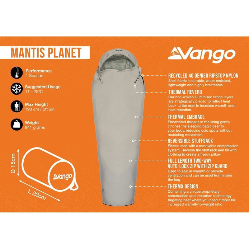 Vango Mantis Planet Sleeping Bag 50L Grey Flannel - Vango - Van Life Living