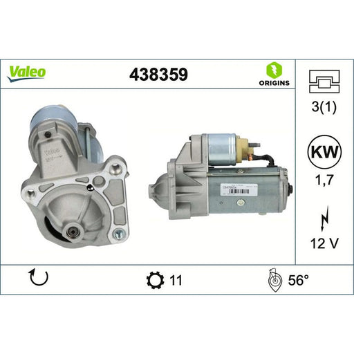 Valeo Starter Motor 12V 1.7kW 11 Teeth 438359