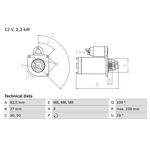Bosch Starter Motor 12V 2.3kW 9 Teeth 0 986 018 490