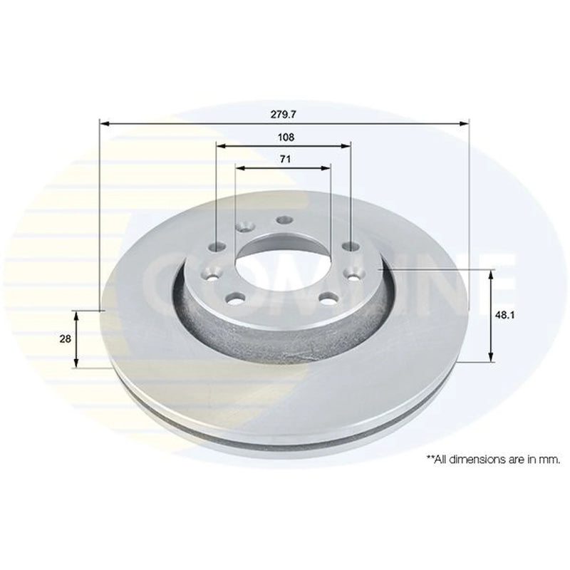 Comline 2 x Vented Front Brake Discs ADC1580V-x2