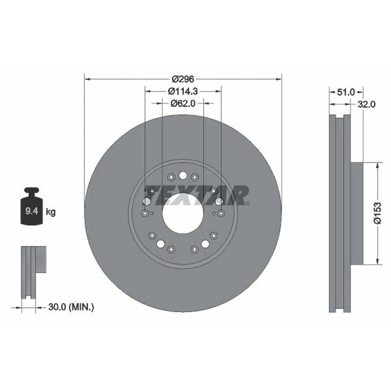 Textar 2 x Vented Front Brake Discs 92237503-x2