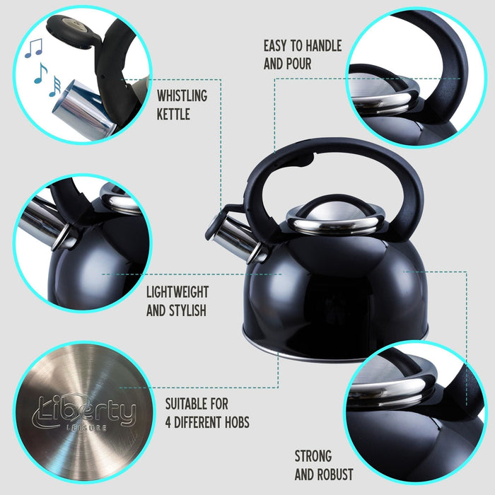 MDS1203 Liberty Black 2.5 Litre Whistling Kettle CW-T056-B1BLA - Liberty Leisure UK - Van Life Living