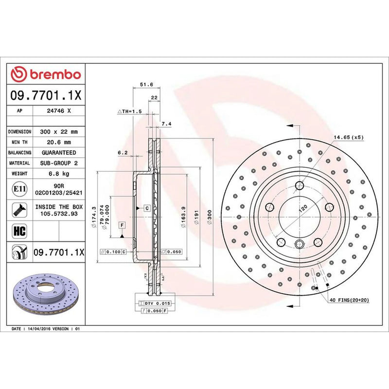 Brembo 2 x Perforated/Vented Front Brake Discs 09.7701.1X-x2