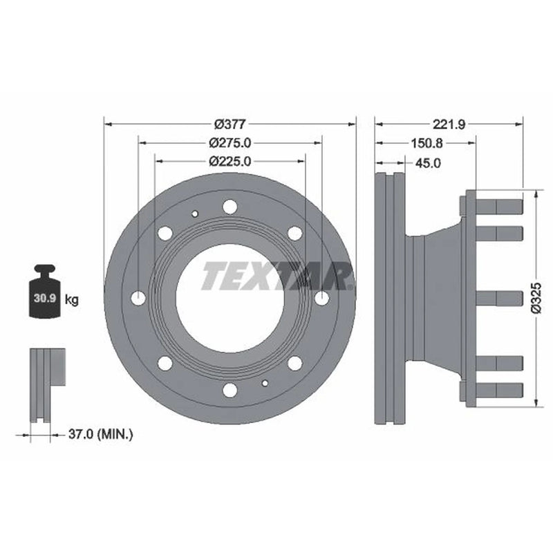 Textar 2 x Internally Vented Rear Brake Discs 93309200-x2