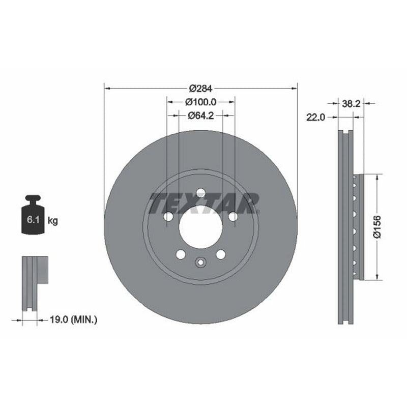 Textar 2 x Externally Vented Front Brake Discs 92103400-x2
