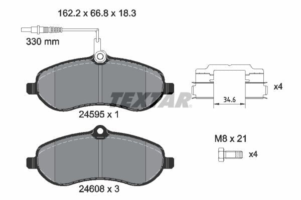 Textar Brake Pad Set Front 162.2mm x 66.8mm x 18.3mm 2459501