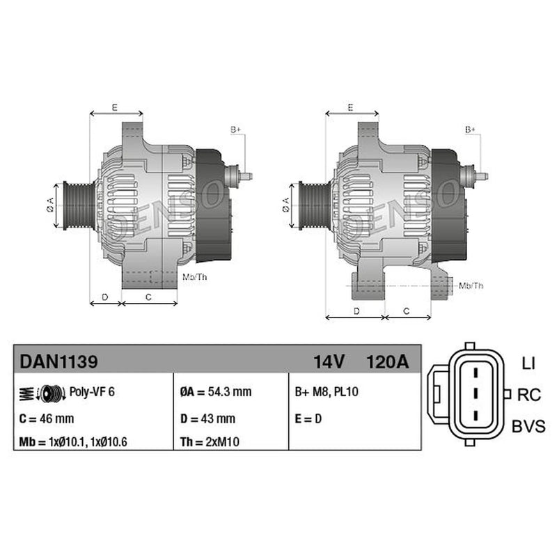 Denso Car Alternator 12V fits Ford C-Max 2007-2010 1.6