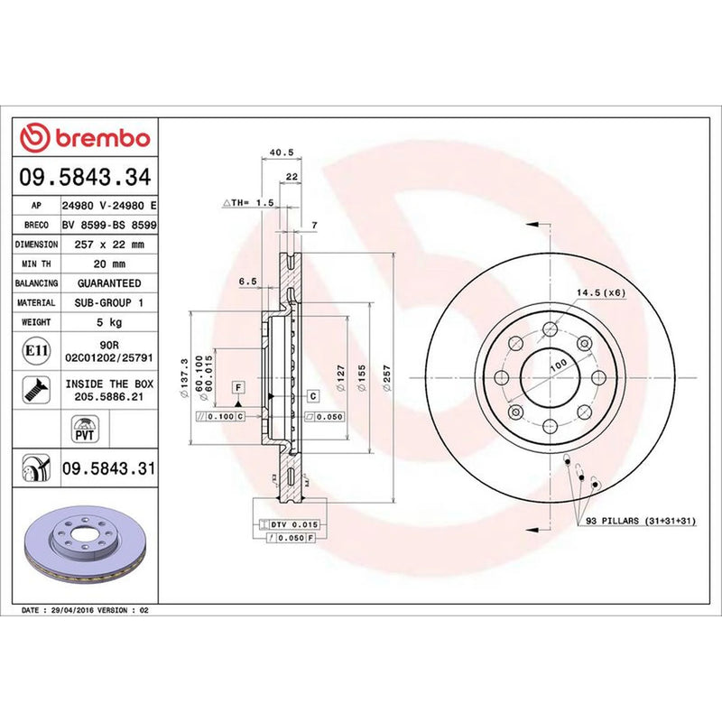 Brembo 2 x Front Brake Discs 09.5843.31-x2