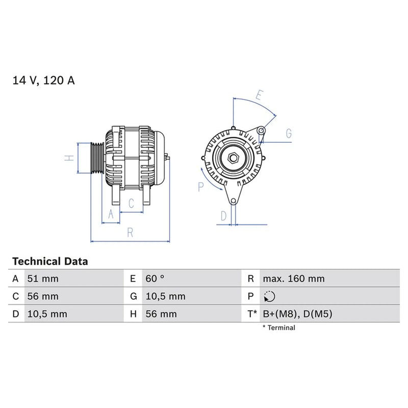 Bosch Car Alternator 12V 0 986 039 250