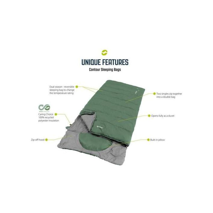 Outwell Contour Lux XL Sleeping Bag 3 Season Green - Outwell - Van Life Living