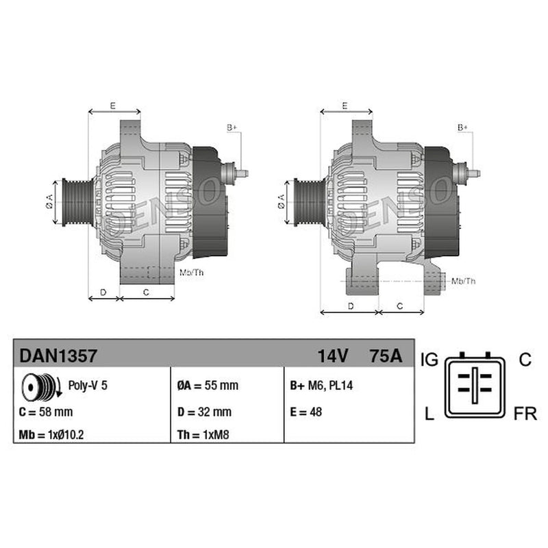 Denso Car Alternator 12V DAN1357