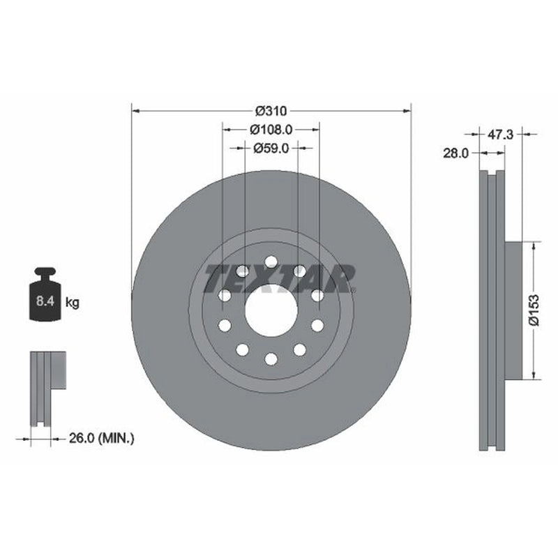 Textar 2 x Internally Vented Brake Discs 92097500