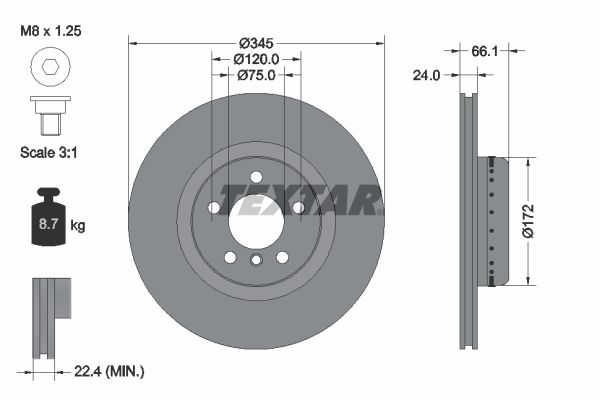 Textar 1 x Two-Piece Brake Disc 345mm Brake Disc 92265125