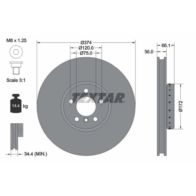 Textar 2 x Front Two-Piece Brake Disc Brake Discs 92266325