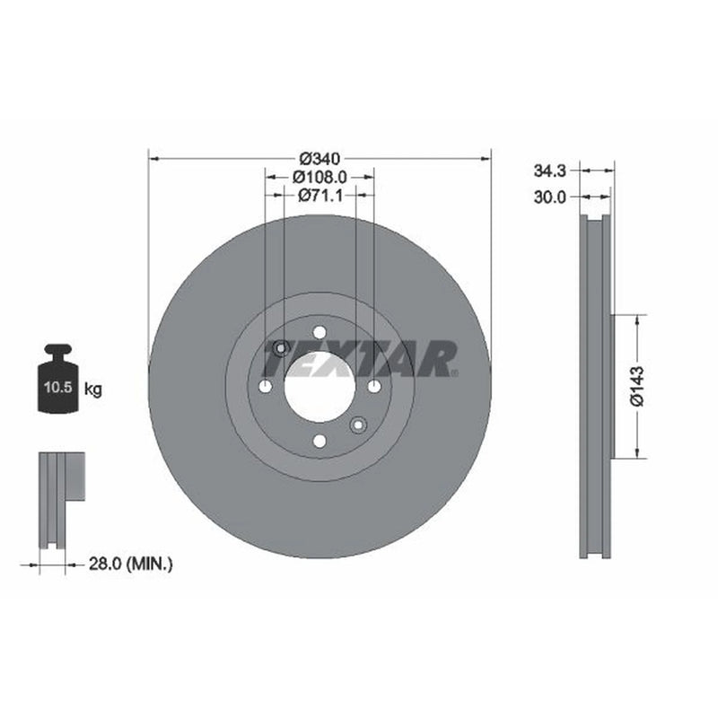Textar 2 x Vented Front Brake Discs 92256903-x2
