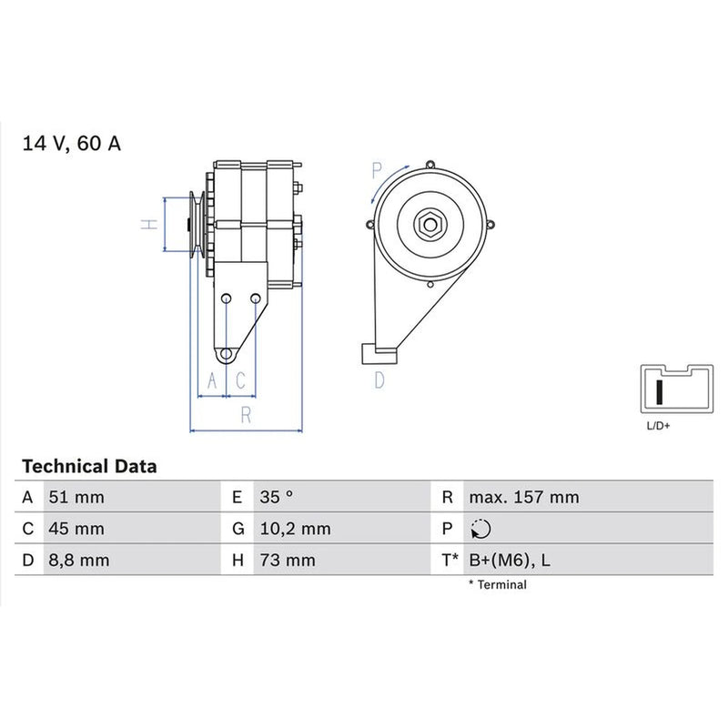 Bosch Car Alternator 12V 0 986 038 841