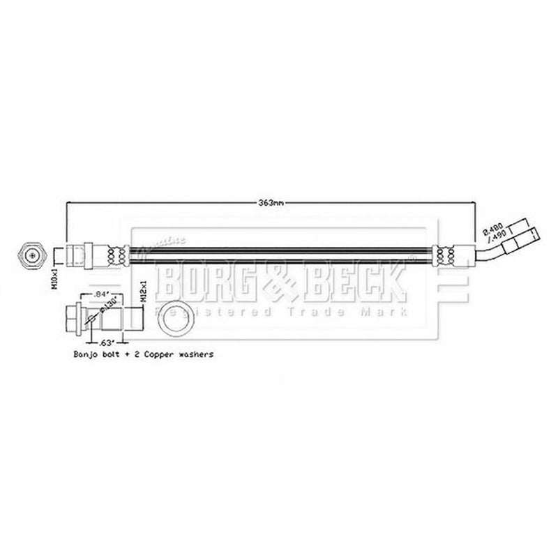 Borg & Beck Brake Hydraulic Hose Line Rear Right BBH8866