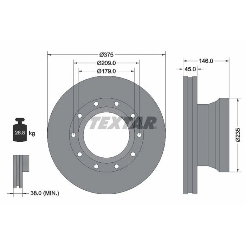 Textar 2 x Internally Vented Rear Brake Discs 93142800-x2