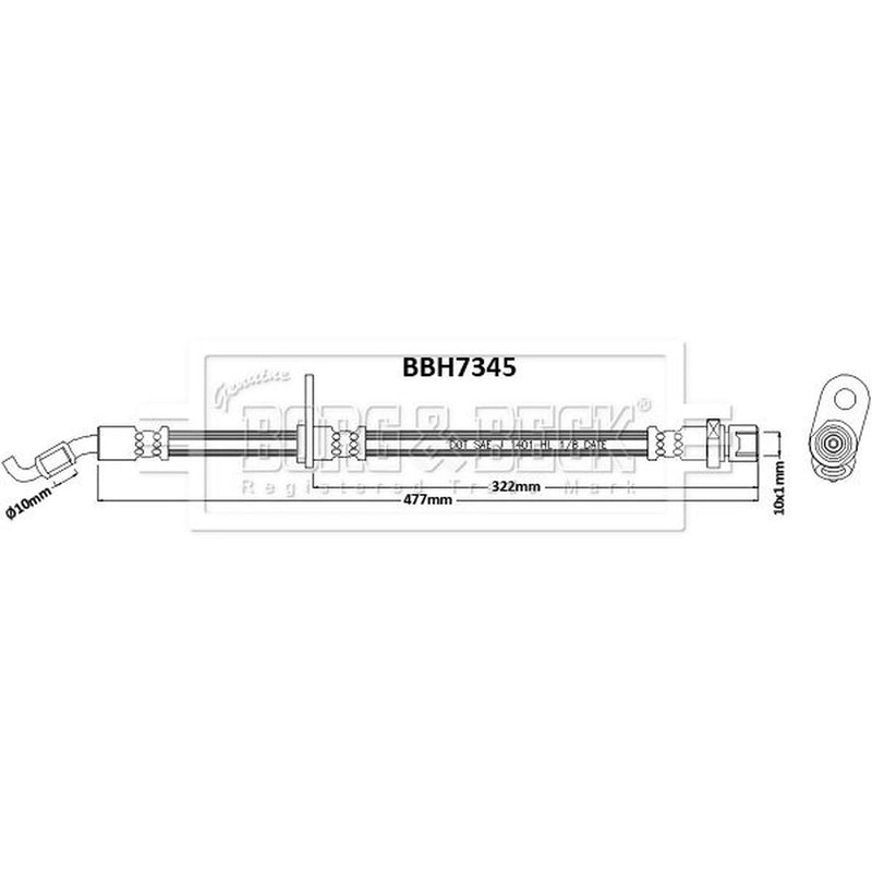 Borg & Beck Brake Hydraulic Hose Line Front Right BBH7345