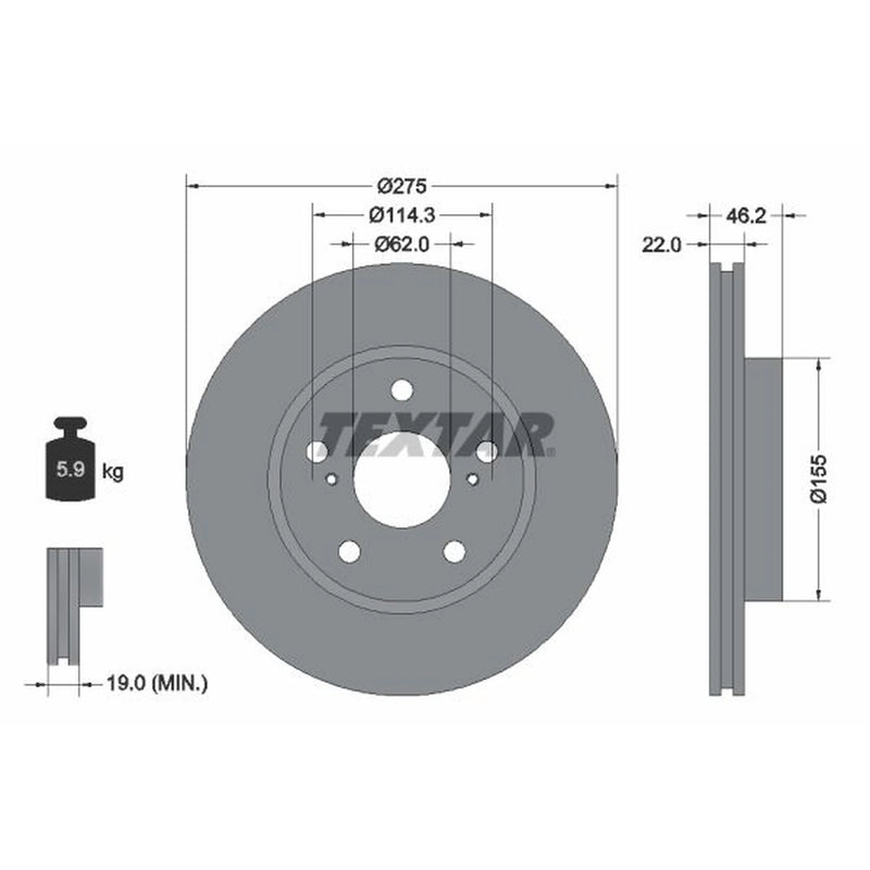 Textar 2 x Vented Front Brake Discs 92163803-x2