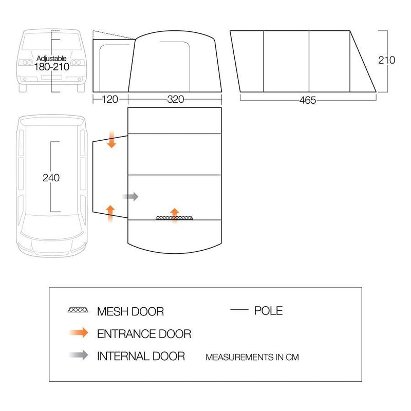 Vango Galli Poled Driveaway Awning Low for VW T5 T6 T6.1 Campervan 180-210cm - Vango - Van Life Living
