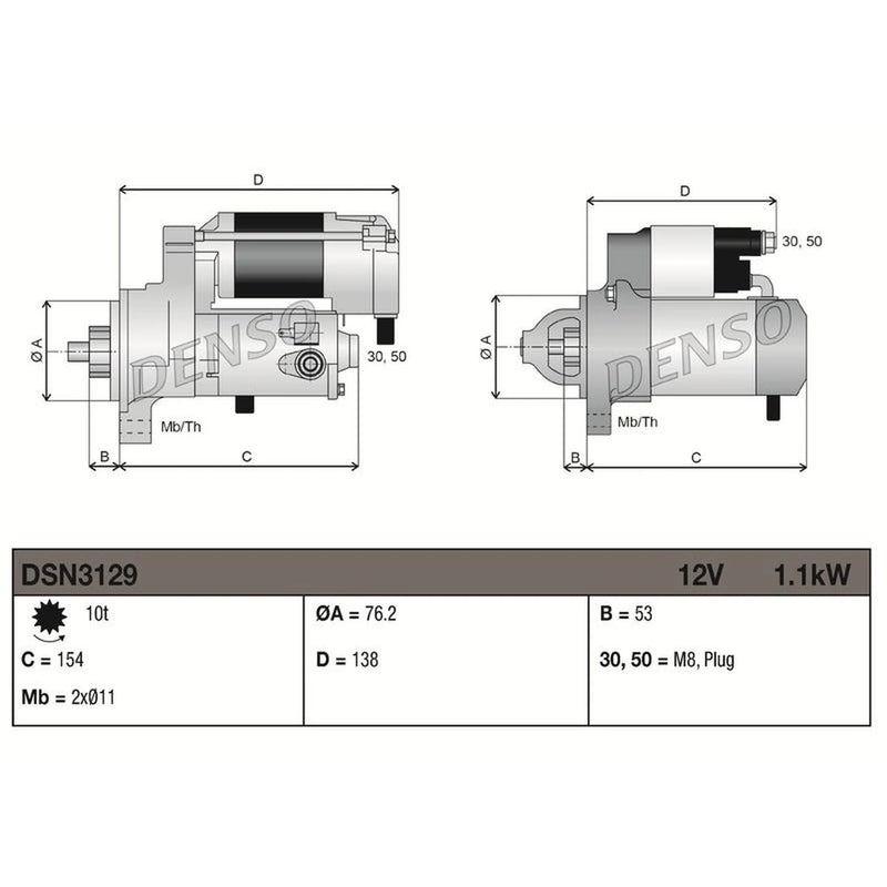 Denso Starter Motor 12V 1.1kW 10 Teeth fits Audi A3 1996-2003 1.6 1.8