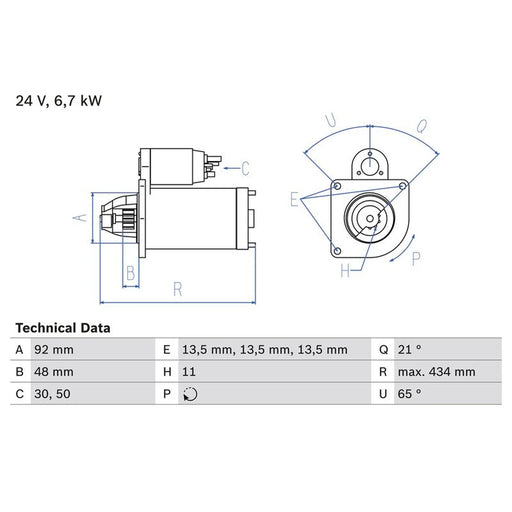 Bosch Starter Motor 24V 6.7kW 11 Teeth 0 986 017 760
