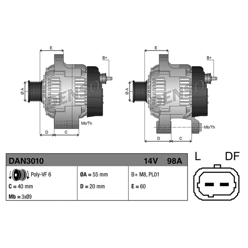 Denso Car Alternator 12V fits Dacia Logan 2004 on 1.4 1.6