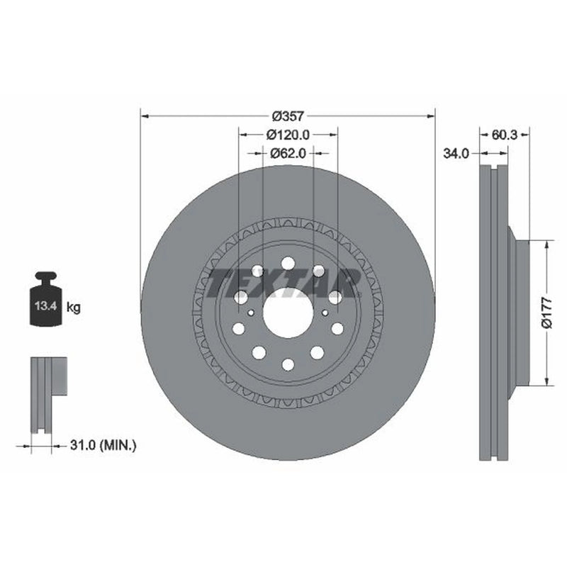 Textar 2 x Front Externally Vented Brake Discs 92224203