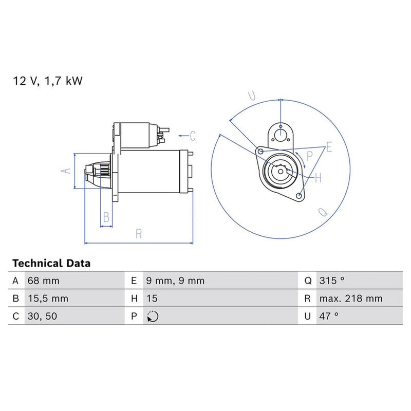 Bosch Starter Motor 12V 1.7kW Teeth 0 986 027 680