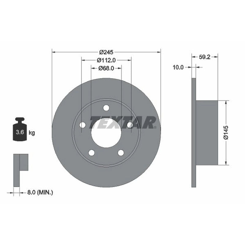 Textar 2 x Solid Rear Brake Discs 92022800-x2