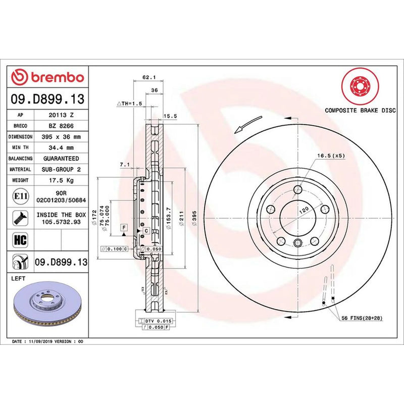 Brembo 2 x Front Aluminium Brake Disc Hub Brake Discs 09.D900.13