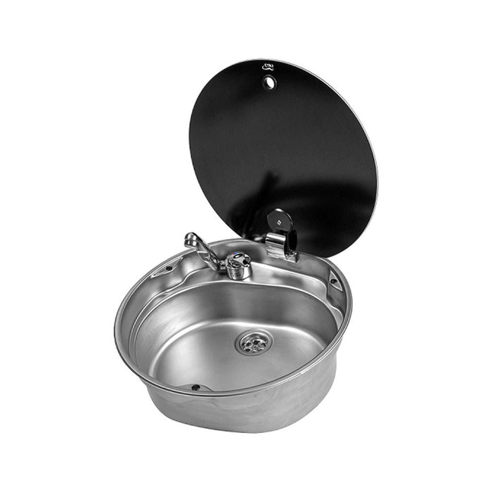 CAN Round Sink with Glass Lid 407mm Dia. (Waste and Tap Not Included) - CAN - Van Life Living