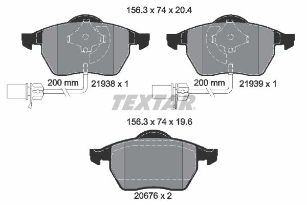 Textar Brake Pad Set Front 156.3mm x 74mm x 20.4mm 2193801