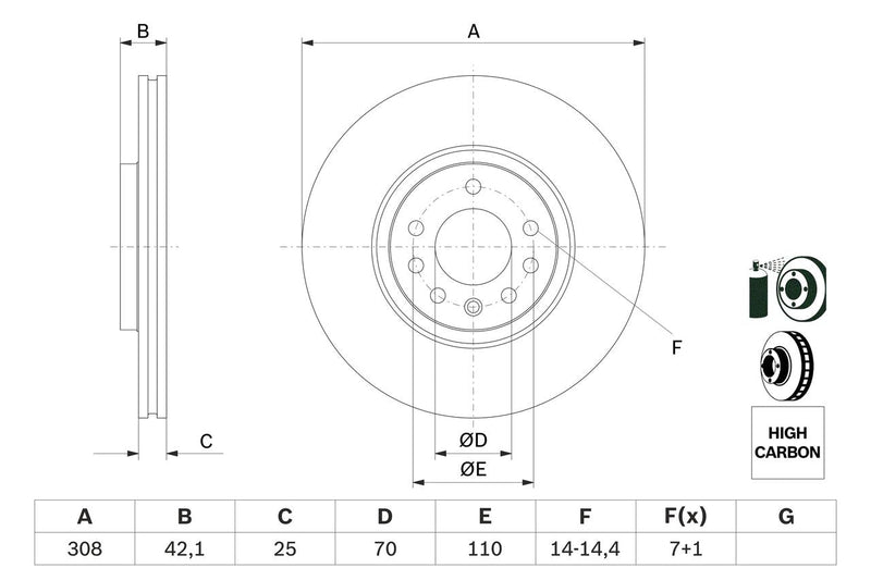 Bosch 2 x Vented 308mm Brake Disc 0986479113