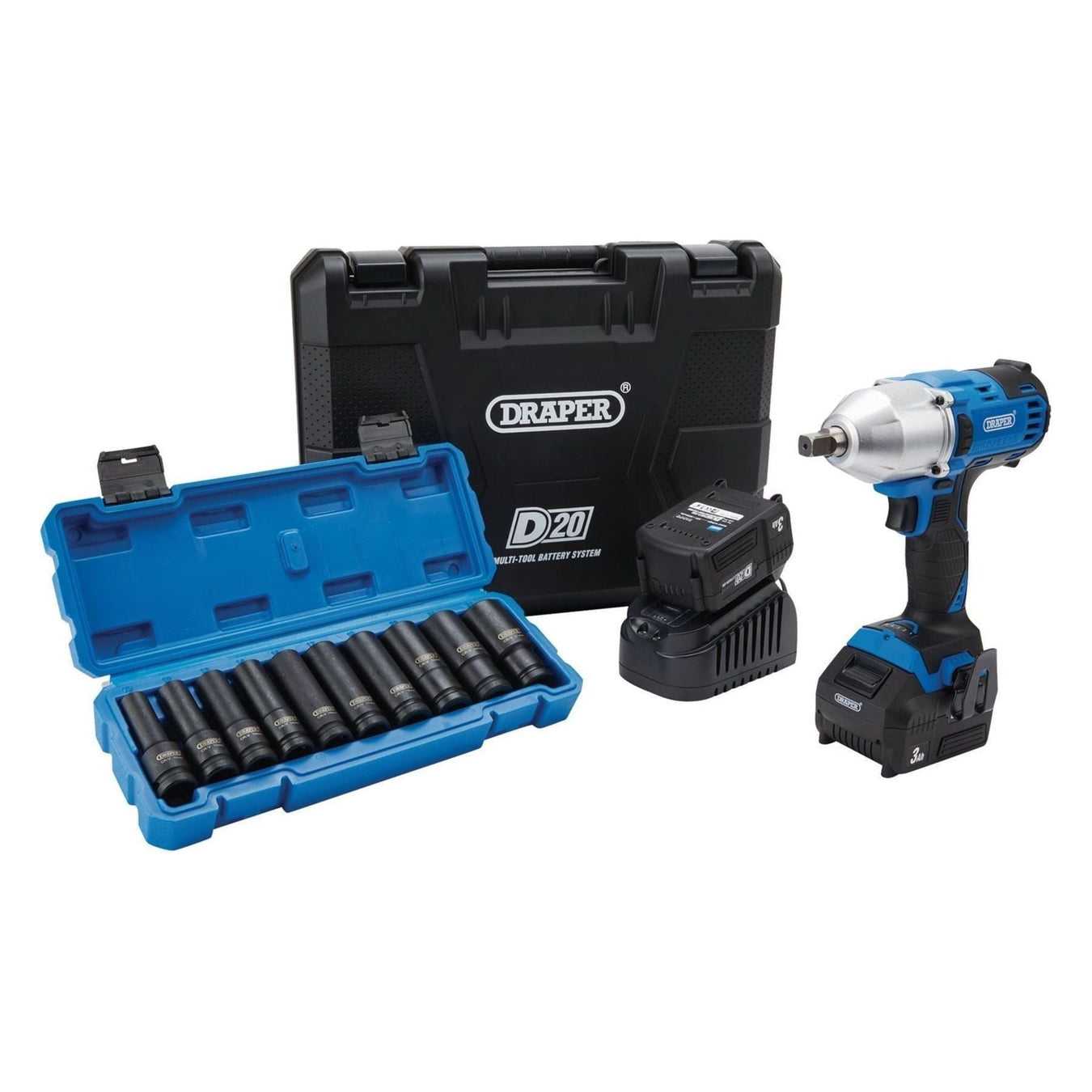 Draper D20 20V Brushless Mid-Torque Impact Wrench Kit, 1/2" Sq. Dr. & Metric Dee Draper  - Town Parts