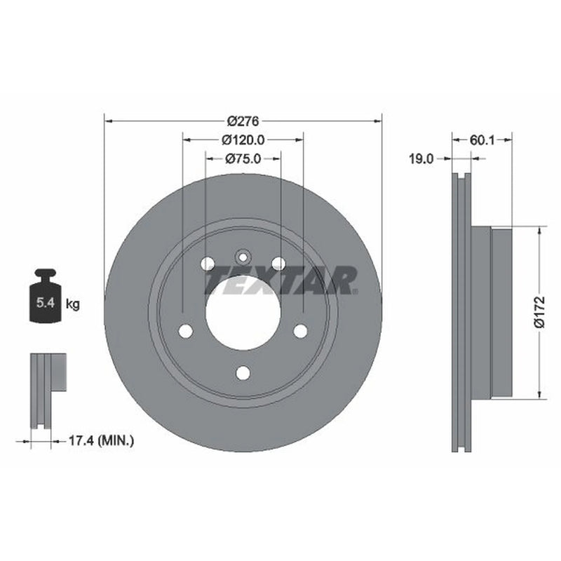Textar 2 x Externally Vented Rear Brake Discs 92072403-x2