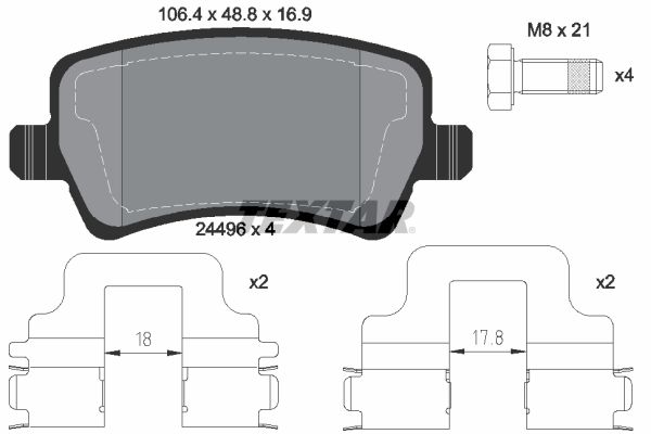 Textar Brake Pad Set Rear 106.7mm x 48.8mm x 16.9mm 2449602