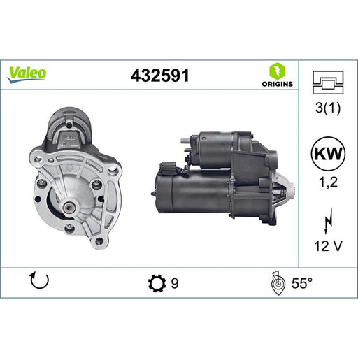 Valeo Starter Motor 12V 1.2kW 9 Teeth 432591